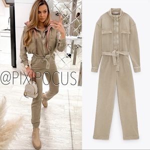 ZARA WASHED EFFECT LONG JUMPSUIT 100% COTTON